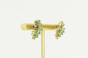 14K Marquise Emerald Diamond Wavy Cluster Earrings Yellow Gold