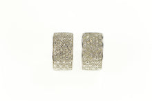 Load image into Gallery viewer, Sterling Silver Pave Diamond Filigree Ornate Statement Hoop Earrings
