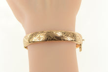 Load image into Gallery viewer, 9K Victorian English 1895 Leaf Engraved Elaborate Bangle Bracelet 7&quot; Yellow Gold
