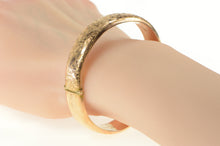 Load image into Gallery viewer, 9K Victorian English 1895 Leaf Engraved Elaborate Bangle Bracelet 7&quot; Yellow Gold