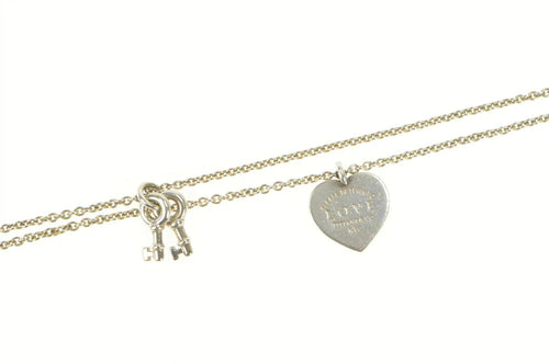 Sterling Silver Tiffany & Co Love Heart Key Layered Chain Bracelet 6.25