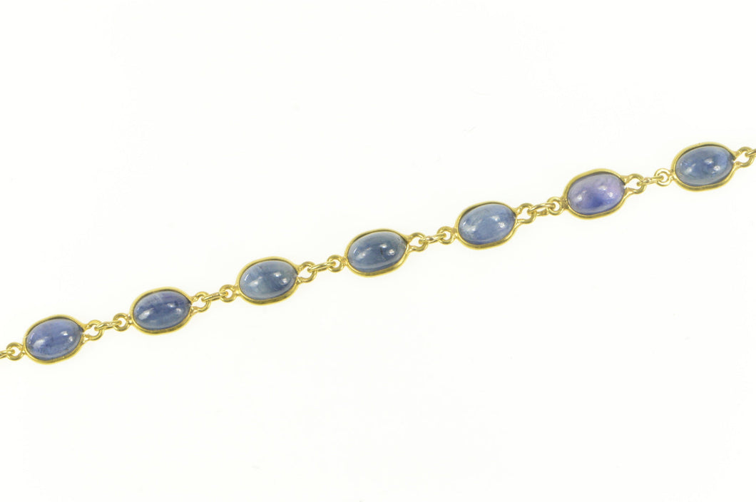 14K Oval Natural Sapphire Cabochon 27Cttw Chain Necklace 16.25