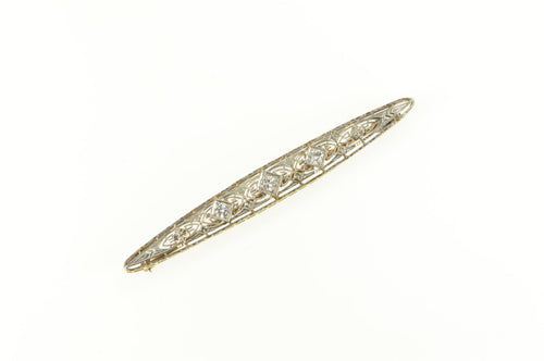 14K 0.42 Ctw Art Deco Diamond Filigree Oval Bar Pin/Brooch Yellow Gold