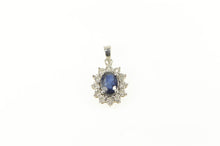 Load image into Gallery viewer, 10K Natural Sapphire Diamond Halo Classic Pendant White Gold