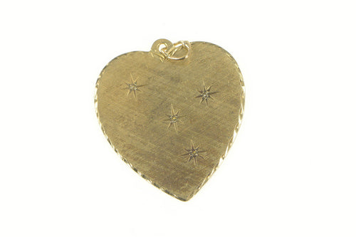 14K 1960's Diamond Heart Textured Love Symbol Charm/Pendant Yellow Gold