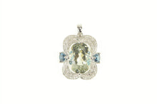 Load image into Gallery viewer, 14K Green Amethyst Topaz Diamond Elaborate Statement Pendant White Gold