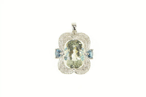 14K Green Amethyst Topaz Diamond Elaborate Statement Pendant White Gold