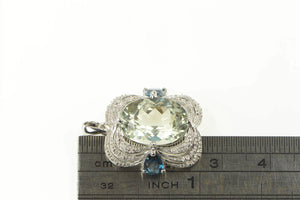 14K Green Amethyst Topaz Diamond Elaborate Statement Pendant White Gold