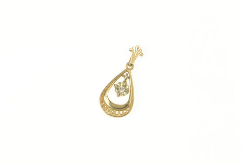 14K 1950's Diamond Tear Drop Fringe Dangle Pendant Yellow Gold