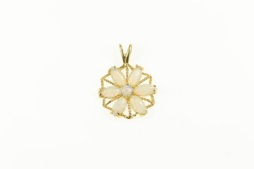 14K Opal Flower Snow Flake Cluster Statement Pendant Yellow Gold