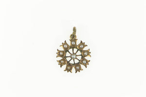 10K Victorian Seed Pearl Flower Round Cluster Charm/Pendant Yellow Gold