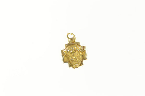 14K Jesus Christ Crown of Thorns Cross Christian Charm/Pendant Yellow Gold