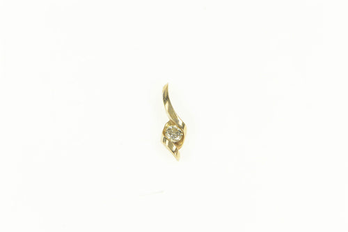 14K Simple Diamond Solitaire Wavy Classic Pendant Yellow Gold