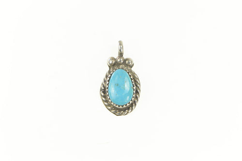 Sterling Silver Oval Turquoise Native American Simple Pendant
