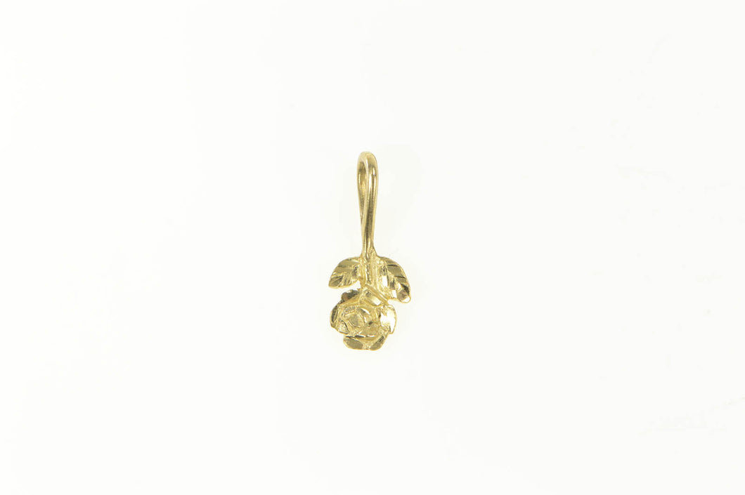 14K Diamond Cut Rose Cut Small Flower Charm/Pendant Yellow Gold