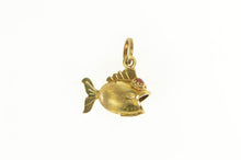 Load image into Gallery viewer, 14K Retro Stylized 1960&#39;s Carnelian Eyed Fish Charm/Pendant Yellow Gold