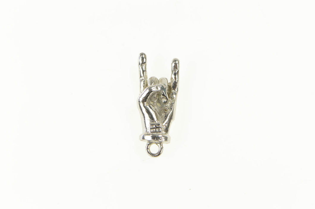 Sterling Silver 3D Hand Sign Horns Rock & Roll Charm/Pendant