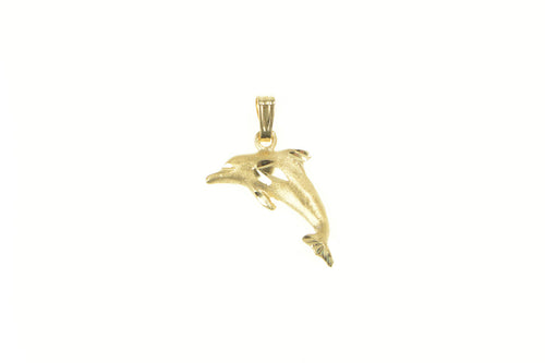 14K High Relief Dolphin Ocean Animal Charm/Pendant Yellow Gold