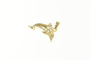 14K High Relief Dolphin Ocean Animal Charm/Pendant Yellow Gold