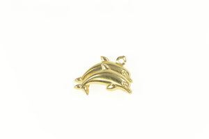 14K Two Jumping Dolphins Ocean Motif Animal Charm/Pendant Yellow Gold