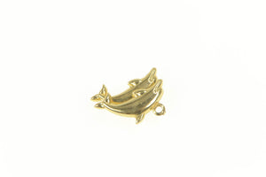 14K Two Jumping Dolphins Ocean Motif Animal Charm/Pendant Yellow Gold