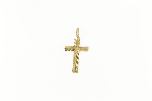 14K Diamond Cut Textured Pattern Cross Symbol Pendant Yellow Gold