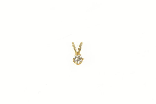 14K Classic Diamond Solitaire Simple Small Pendant Yellow Gold