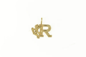 14K R Initial Monogram Cherub Guardian Angel Charm/Pendant Yellow Gold