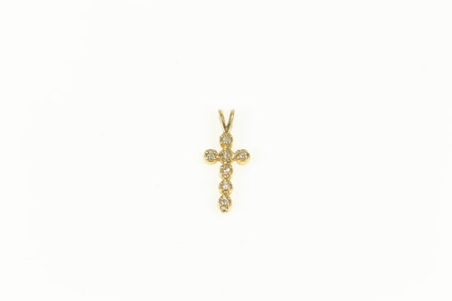 14K Diamond Classic Cross Christian Faith Symbol Pendant Yellow Gold
