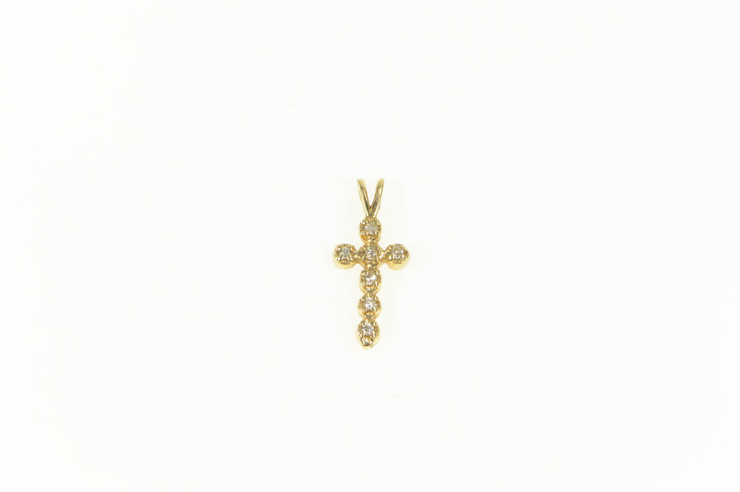 14K Diamond Classic Cross Christian Faith Symbol Pendant Yellow Gold