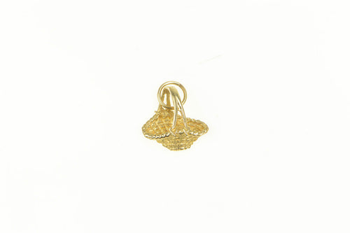14K 3D Woven Picnic Basket Charm/Pendant Yellow Gold