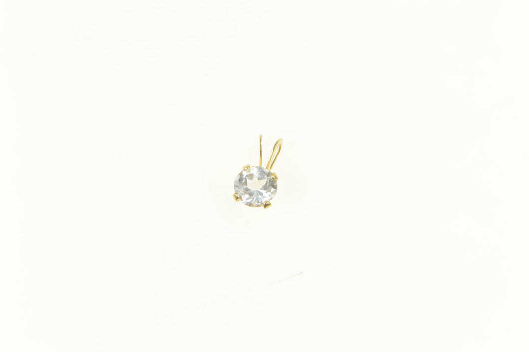 14K Round Solitaire Classic Simple Cubic Zirconia Pendant Yellow Gold