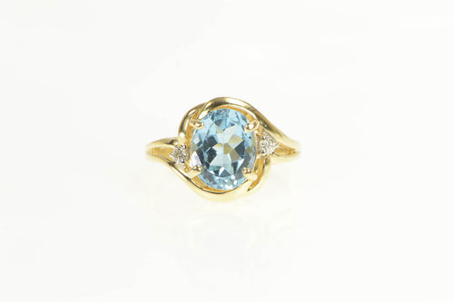 14K Oval Blue Topaz Diamond Accent Statement Ring Yellow Gold