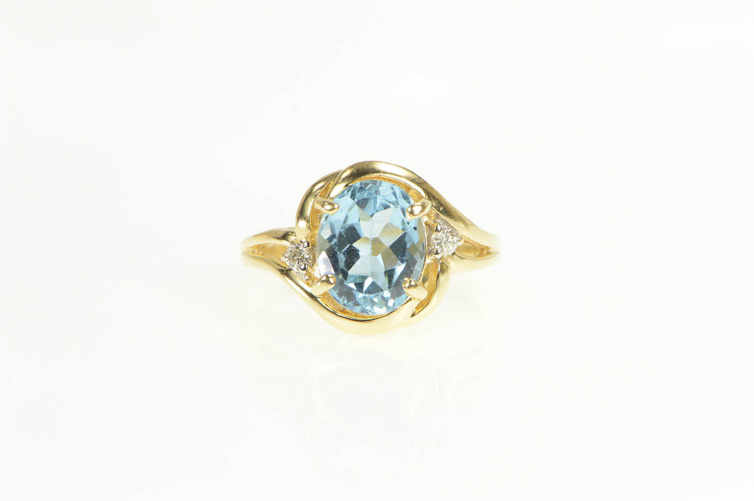 14K Oval Blue Topaz Diamond Accent Statement Ring Yellow Gold