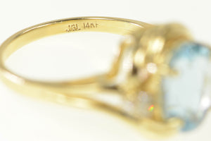 14K Oval Blue Topaz Diamond Accent Statement Ring Yellow Gold