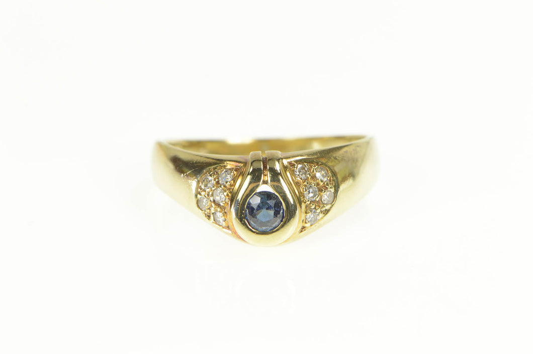 14K Sapphire Loop Diamond Cluster Accent Ring Yellow Gold