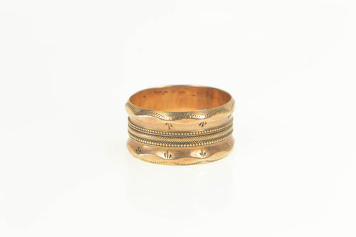10K 9.1mm Victorian Ornate Patterned Wedding Band Ring Yellow Gold