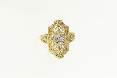 10K Ornate Filigree Diamond Cluster Statement Ring Yellow Gold