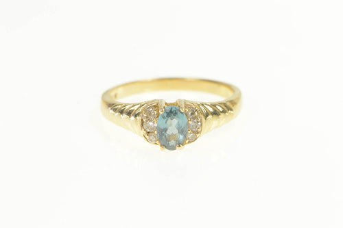 14K Oval Blue Topaz Diamond Accent Statement Ring Yellow Gold