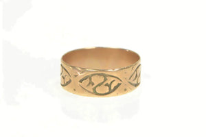 10K 7.6mm Victorian Floral Rose Pattern Band Ring Yellow Gold