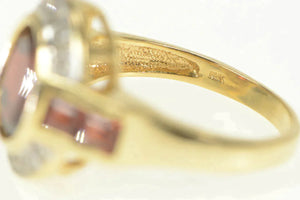 14K Oval Garnet Diamond Halo Princess Statement Ring Yellow Gold
