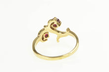 Load image into Gallery viewer, 14K Round Synthetic Ruby Retro Vine Swirl Cherry Ring Yellow Gold
