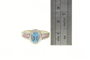 14K Oval Blue Topaz Diamond Halo Engagement Ring White Gold