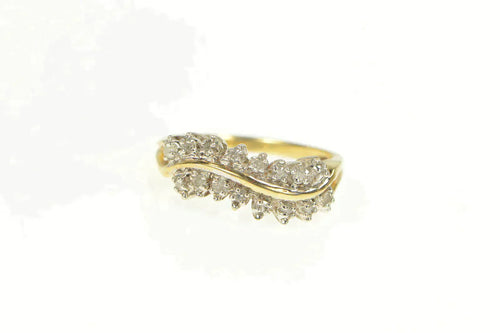 10K Wavy Diamond Layered Statement Band Ring Yellow Gold