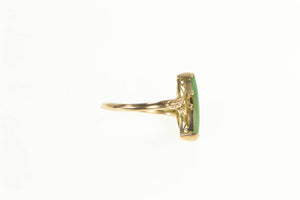 14K Marquise Jade Cabochon Retro Swirl Accent Ring Yellow Gold