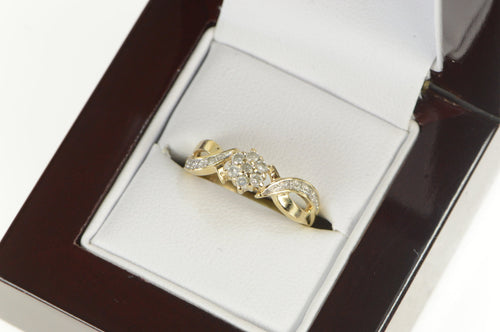 10K Flower Diamond Cluster Promise Statement Ring Yellow Gold