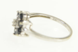 10K Diamond Sapphire Halo Flower Cluster Ring White Gold