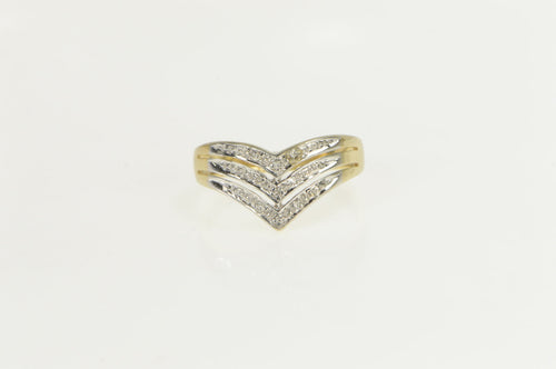 10K Tiered Chevron Diamond Wedding Band Ring Yellow Gold
