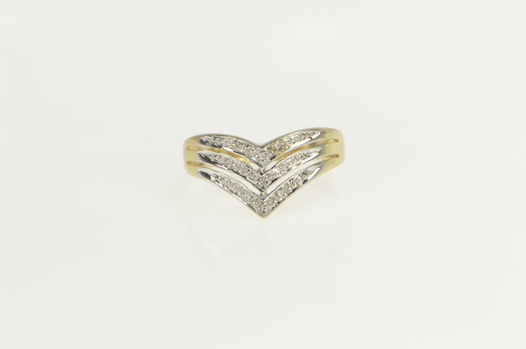 10K Tiered Chevron Diamond Wedding Band Ring Yellow Gold
