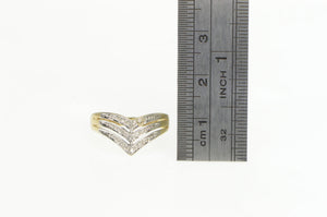 10K Tiered Chevron Diamond Wedding Band Ring Yellow Gold